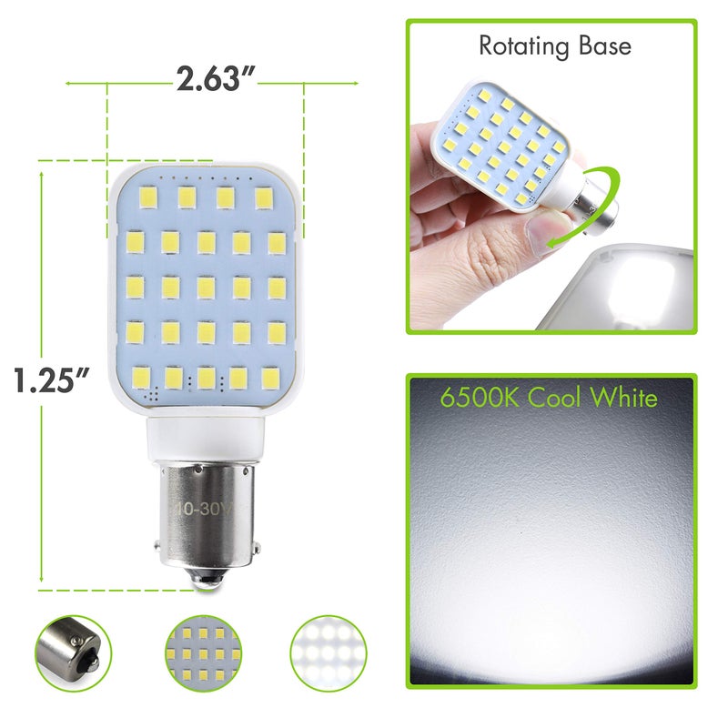 Leisure LED مصباح LED داخلي للسيارات الترفيهية 4 حزمة لمبة دوارة فائقة السطوع 312 لومن 1141 1156 BA15S 24-SMD لمبة مقطورة 10-30 فولت أبيض بارد (4 حزمة) - Image 2